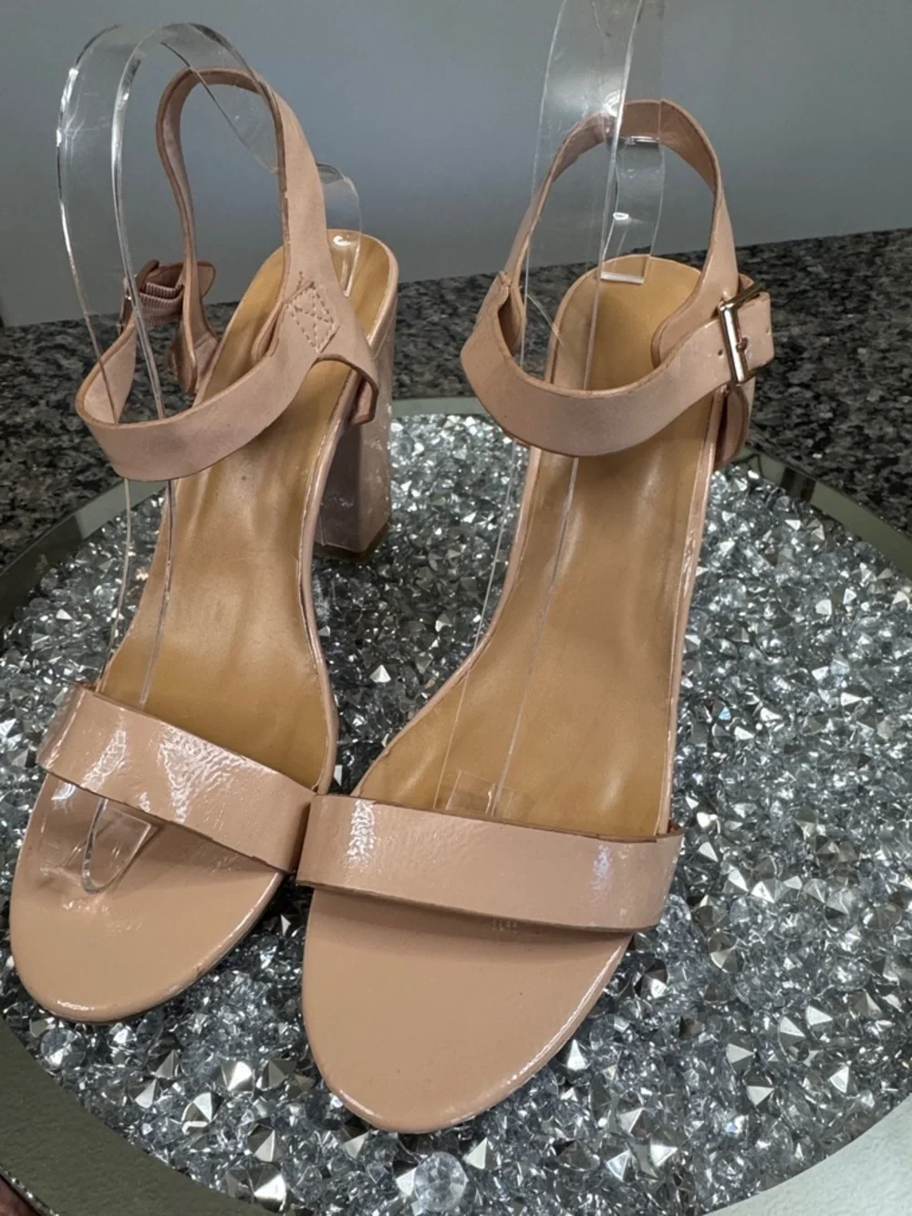 BAMBOO Nude Patent Block Heel Sandals 11